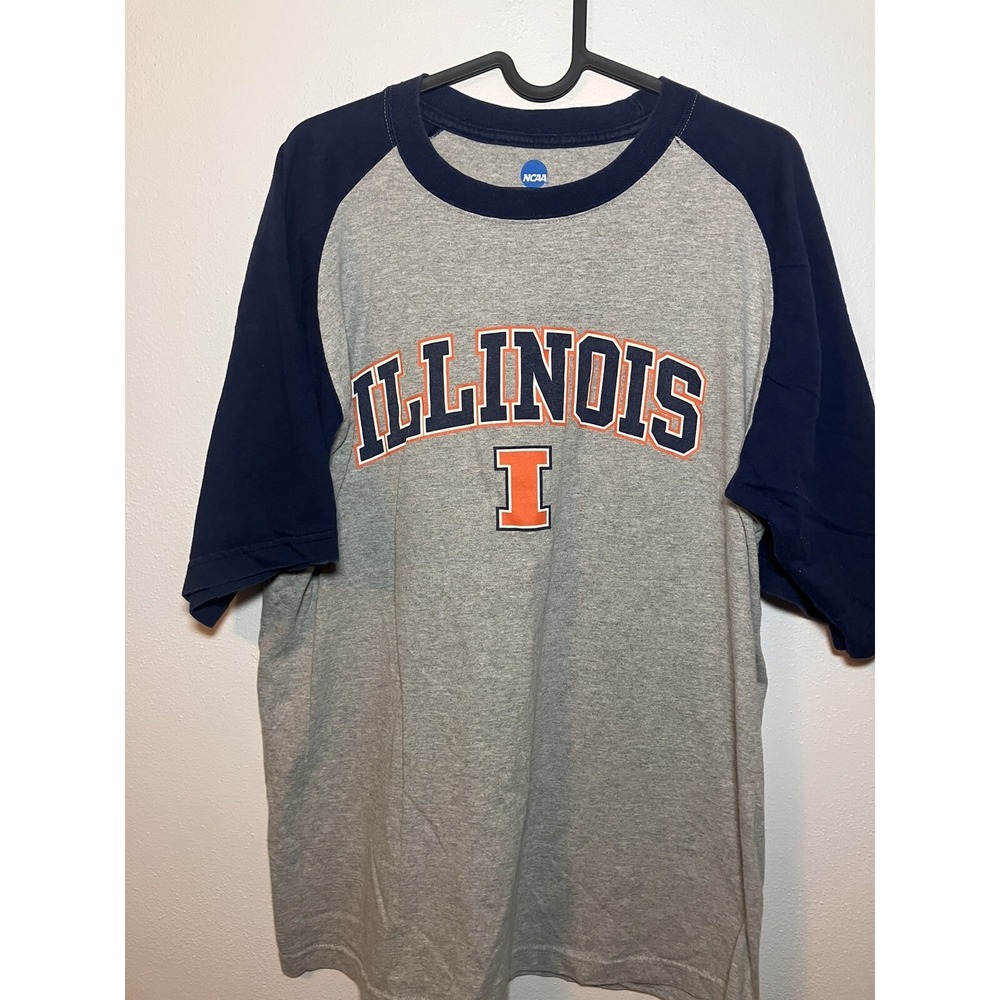 Illinois Fighting Illini College‎ NCAA Raglan T-Shirt Medium Gray Blue